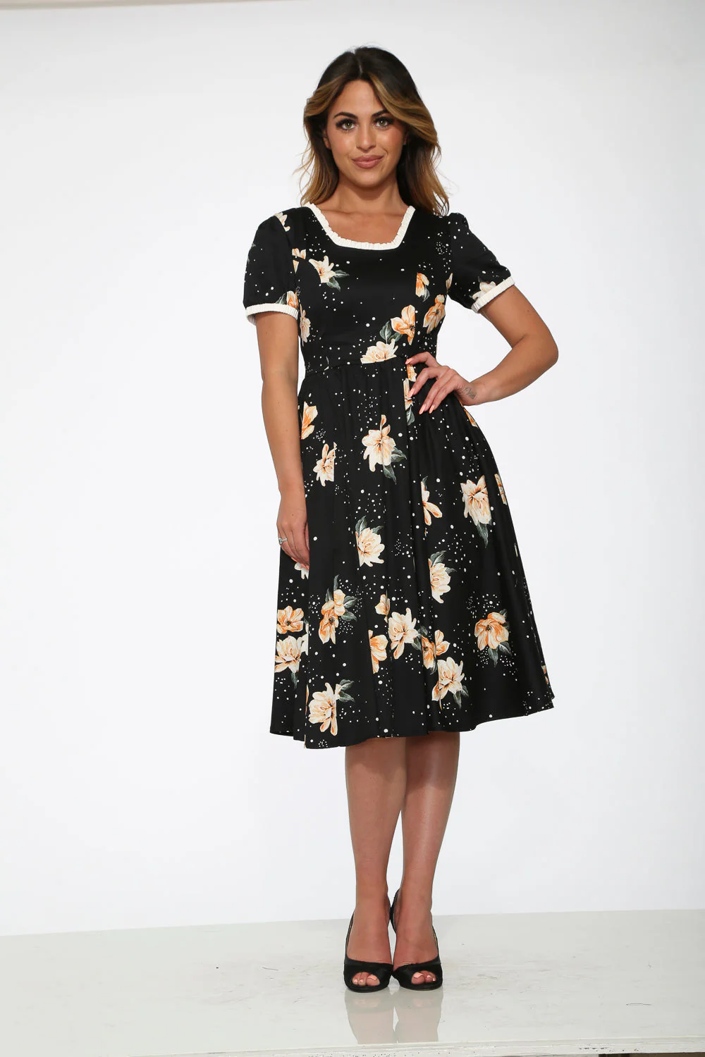 Black & Yellow Floral Swing Dress - Olabens