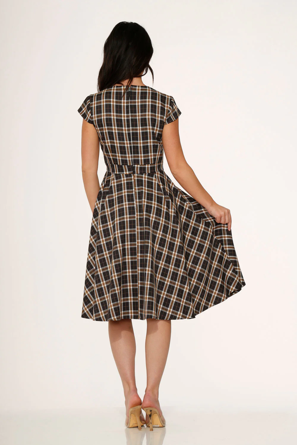 Black Plaid Swing Dress - Olabens