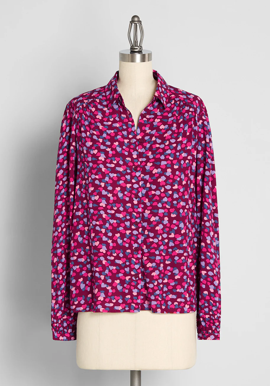 Overlapping Love Letters Button-Up Top - Olabens