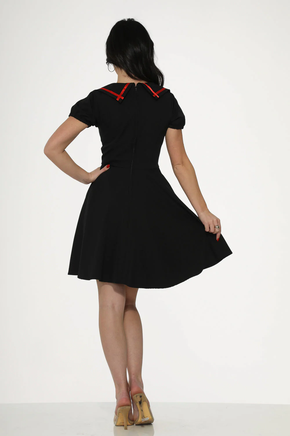 Black & Red Trim Gothic Swing Dress - Olabens