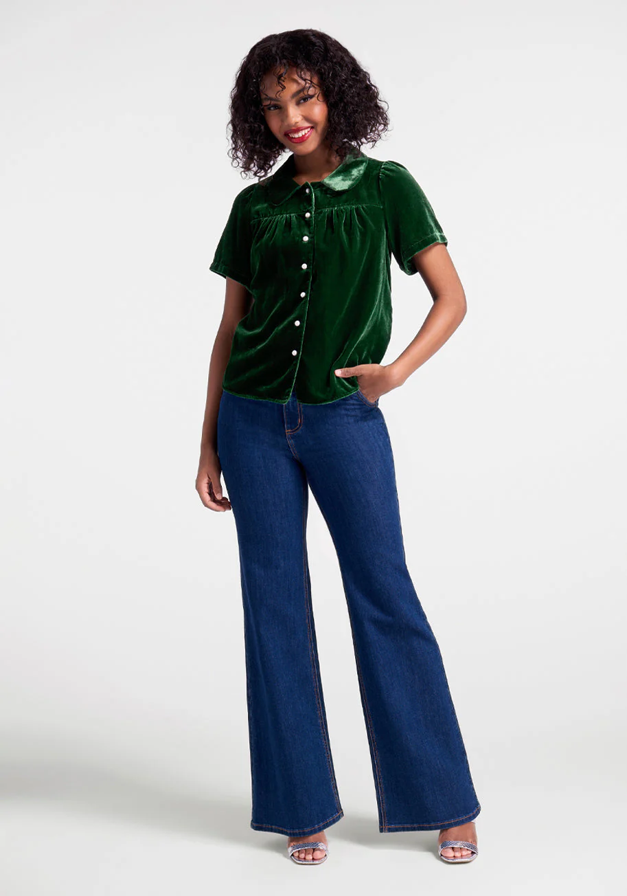 Made For Merriment Velvet Button-Up Top - Olabens