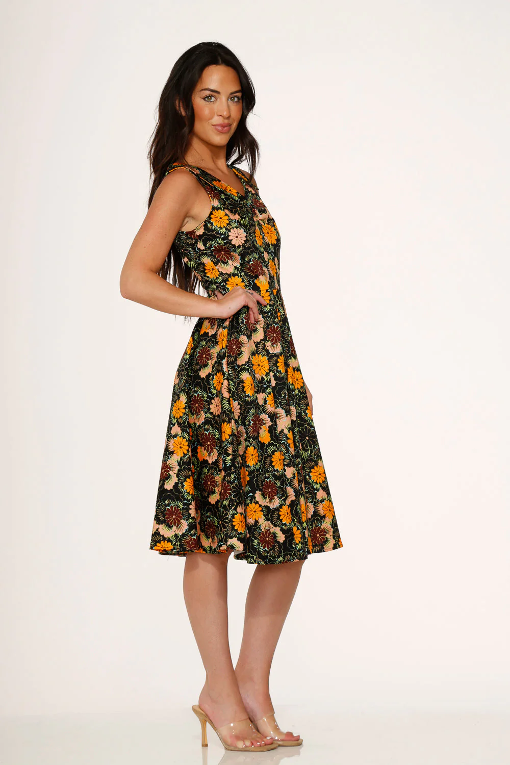Yellow Floral Swing Dress - Olabens