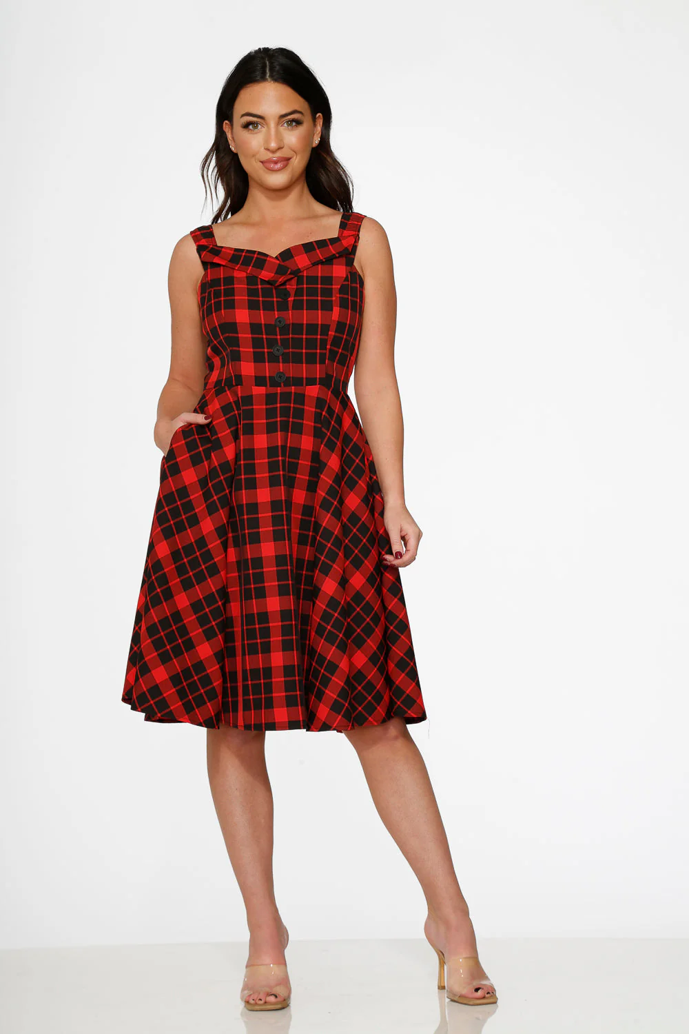 Red Plaid Swing Dress - Olabens