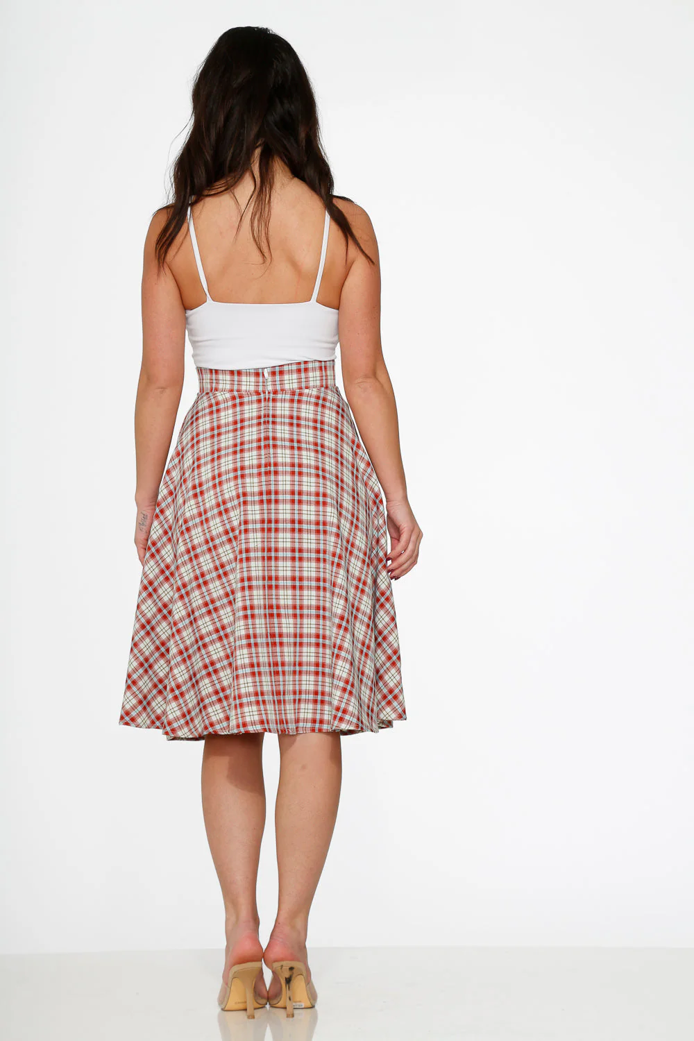 Red Plaid Swing Skirt - Olabens
