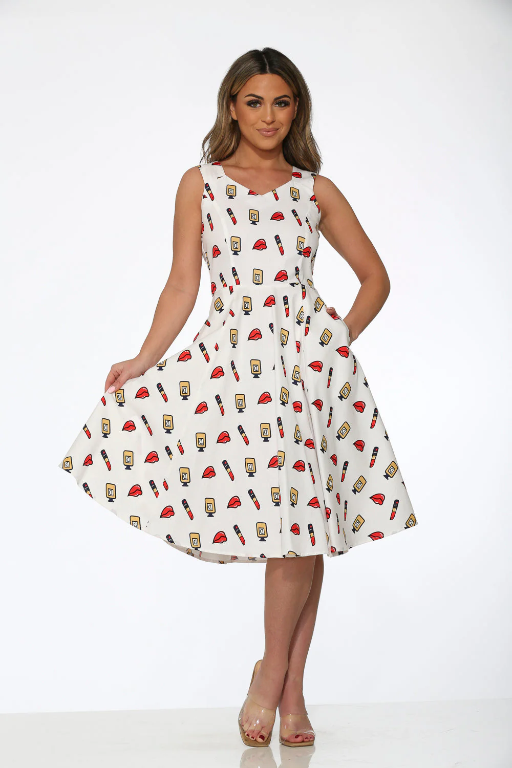White Red Lipstick Swing Dress - Olabens