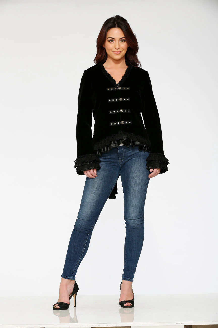 Black Gloria Velvet Tailed Jacket - Olabens
