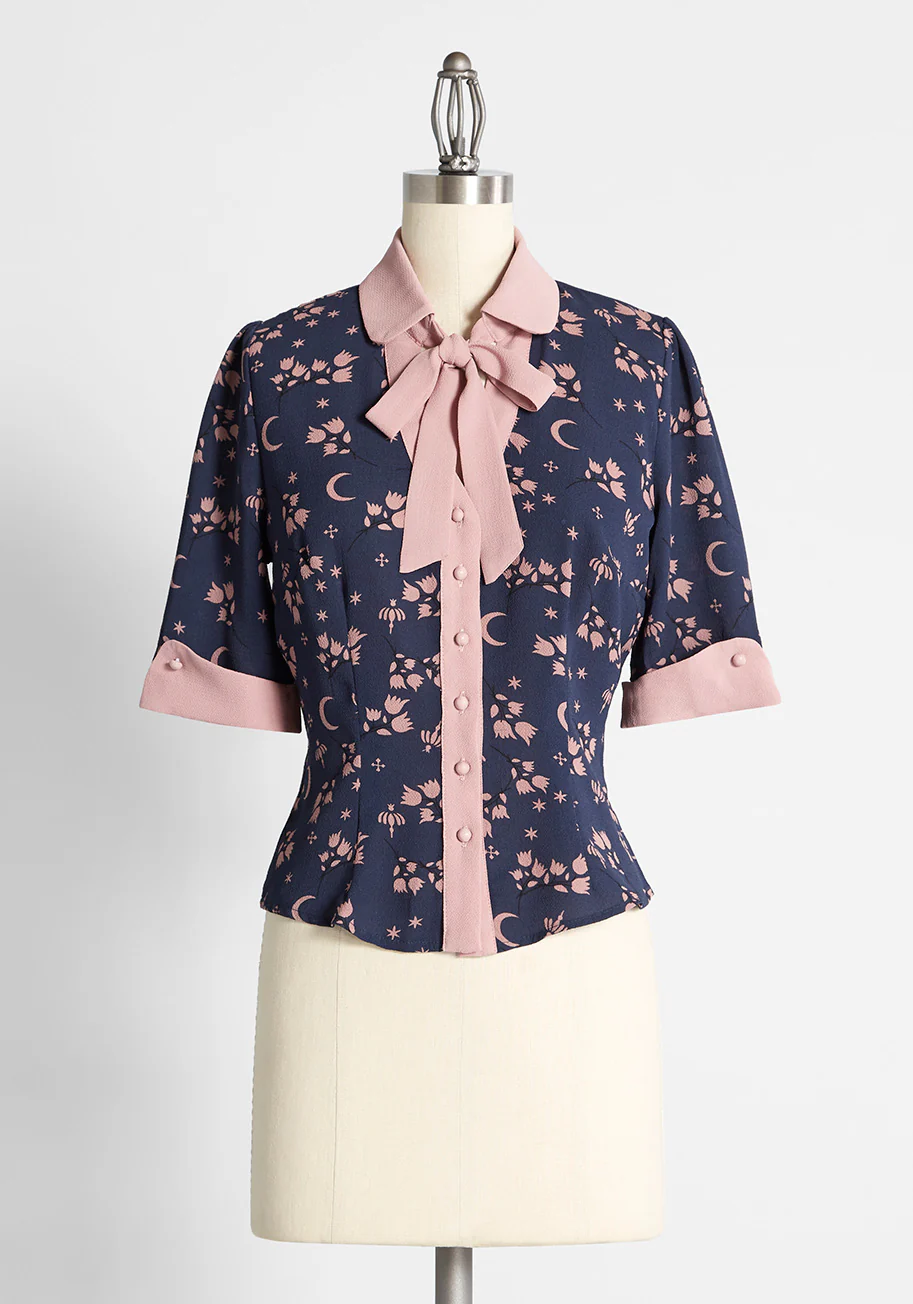 Moonflower Blooms Tie-Neck Blouse - Olabens