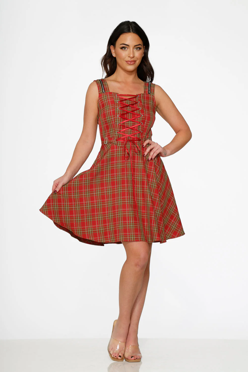 Red Plaid Swing Dress - Olabens