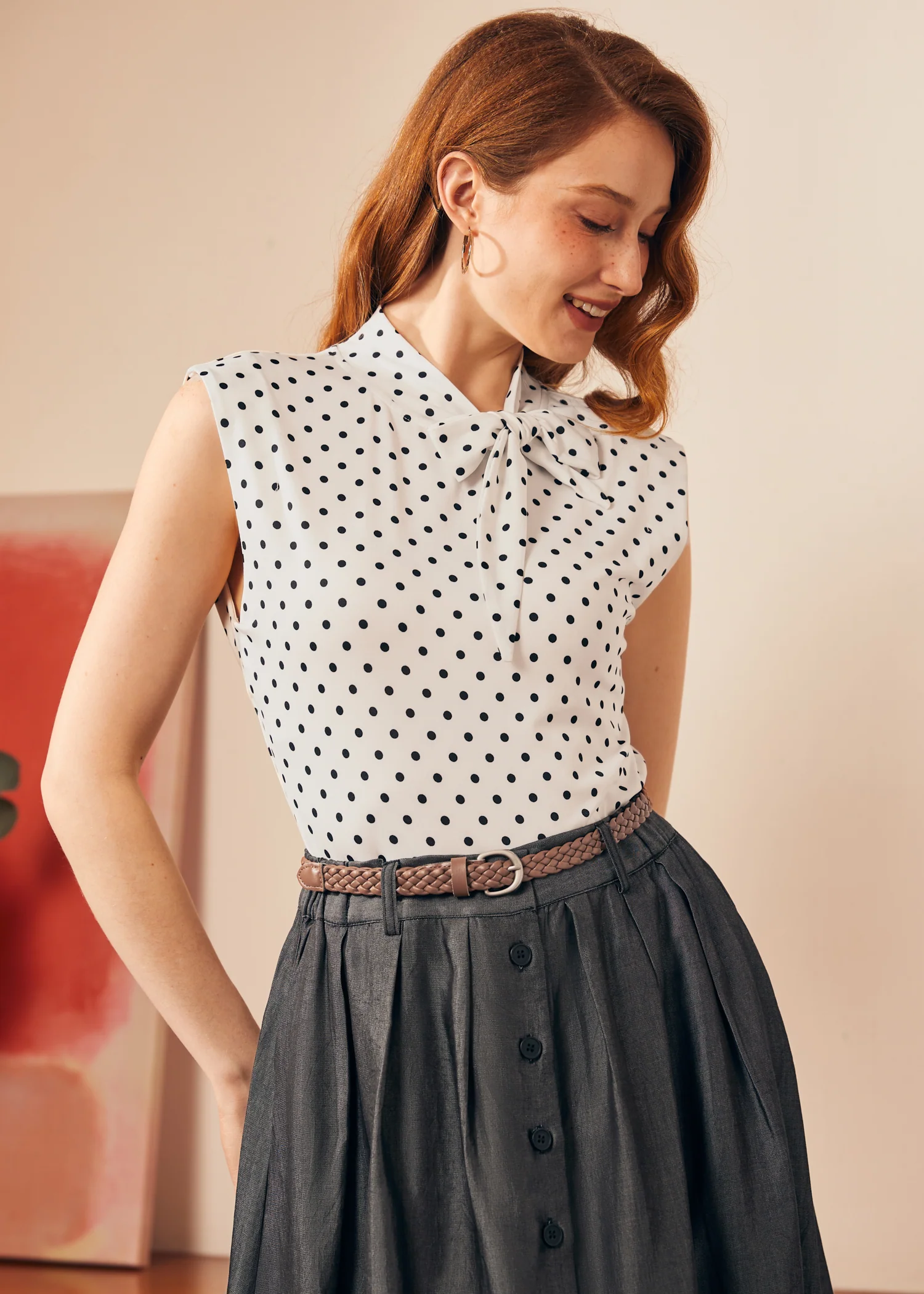 Retro Rendezvous Tie-Neck Top - Olabens