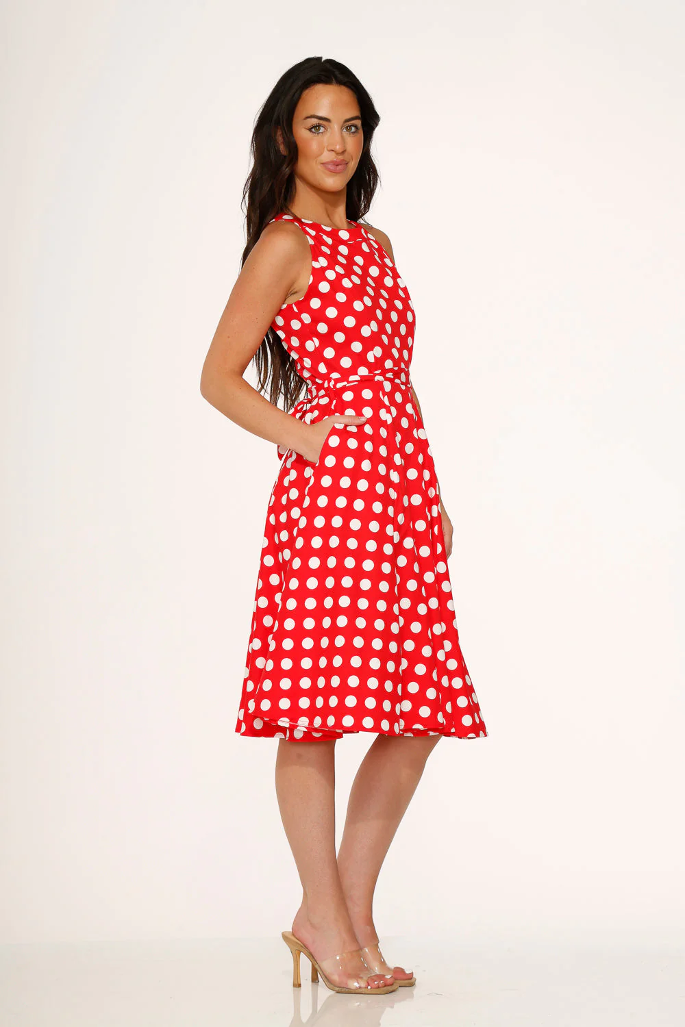 Red Polka Dot Swing Dress - Olabens