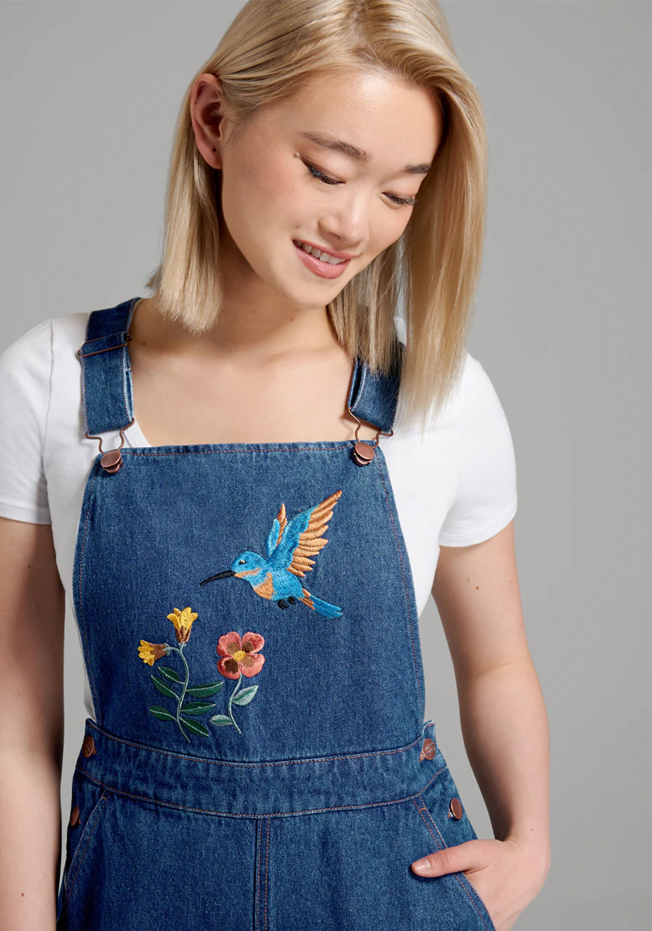 Humming Along Embroidered Overalls - Olabens