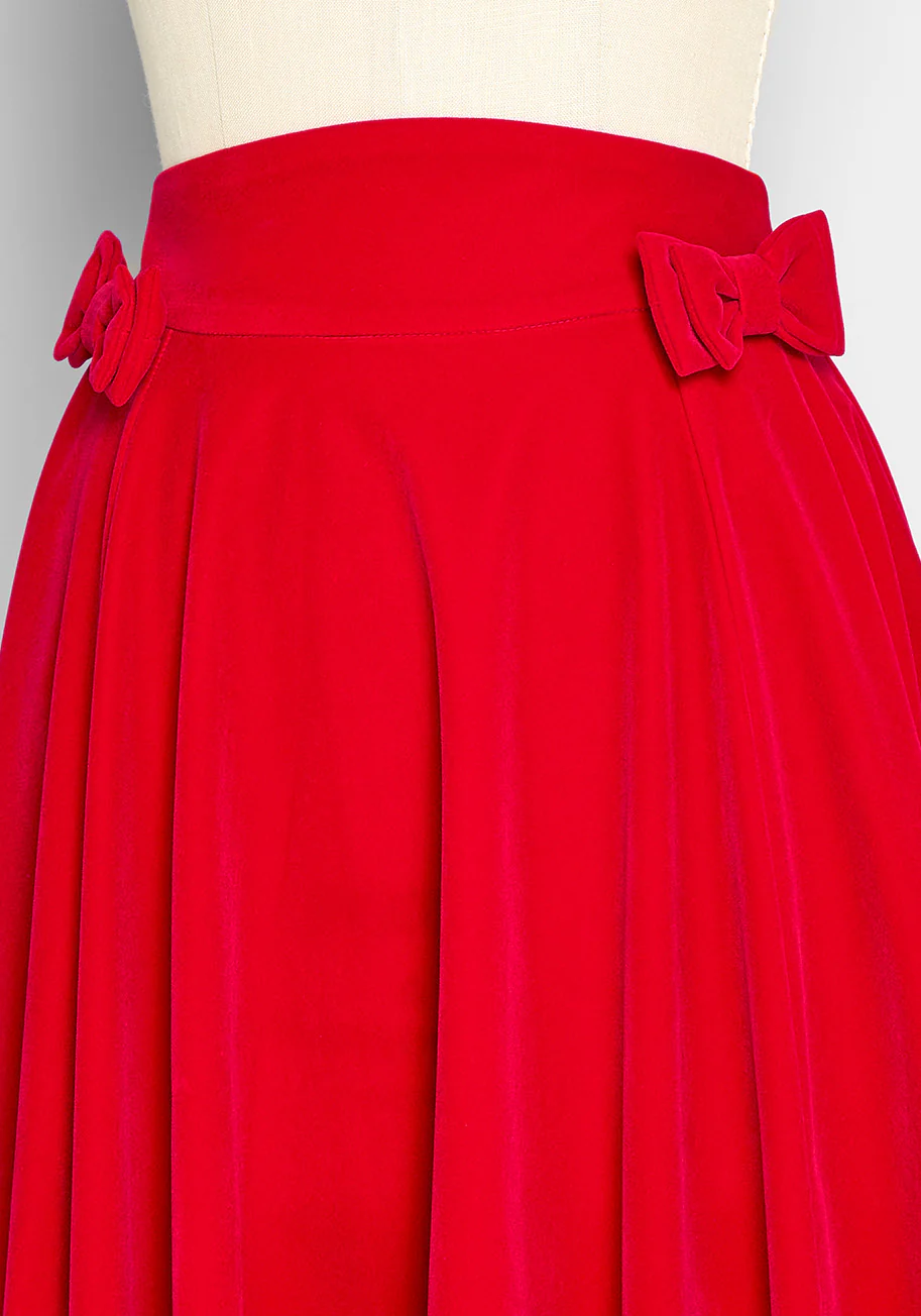 Bows Like Prose Velvet Swing Skirt - Olabens