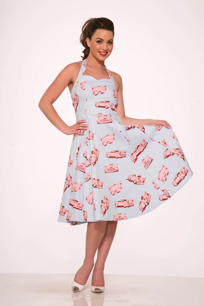 4111 Car Hop Halter Swing Dress - Olabens