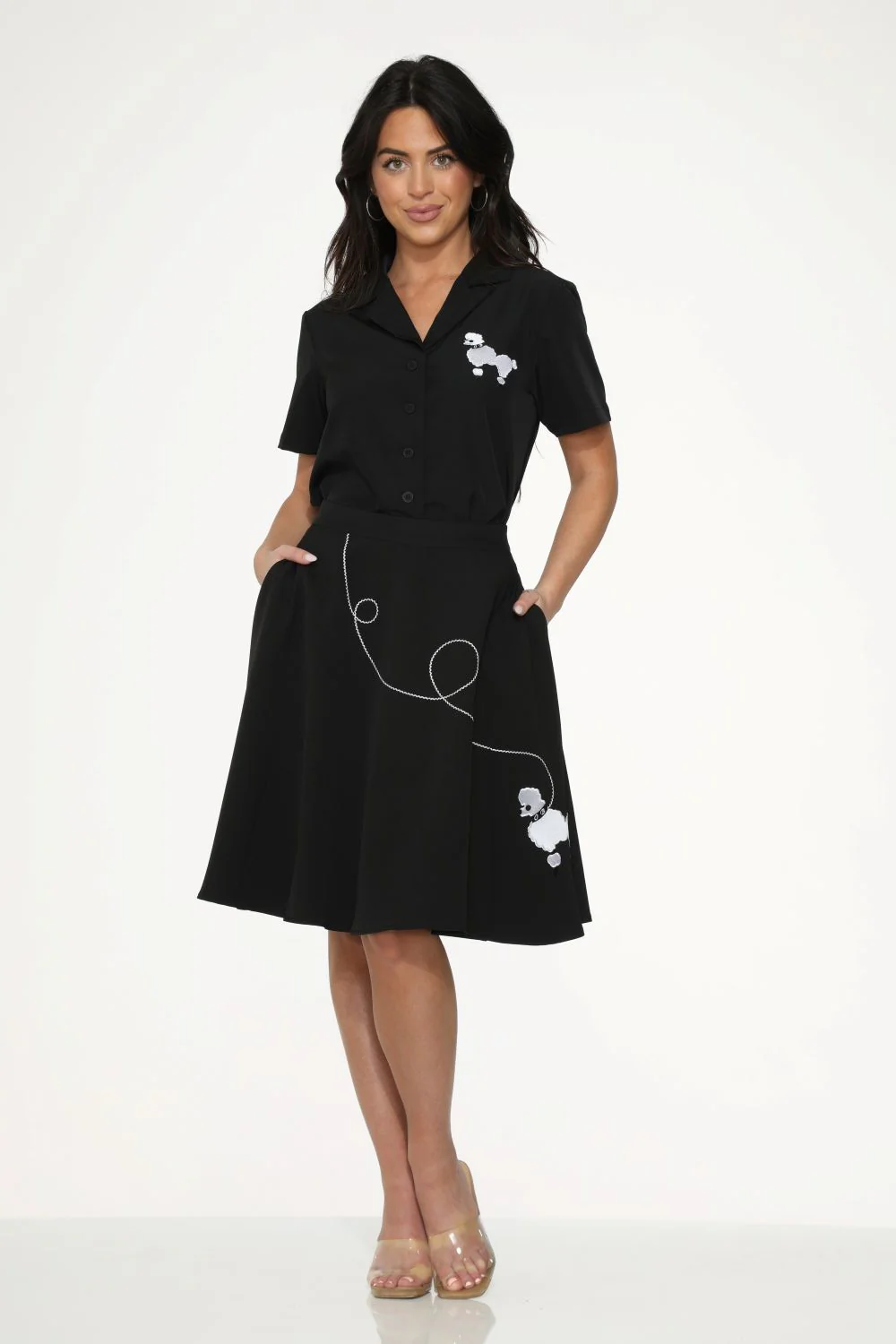 Black White Embroidered Poodle Top - Olabens