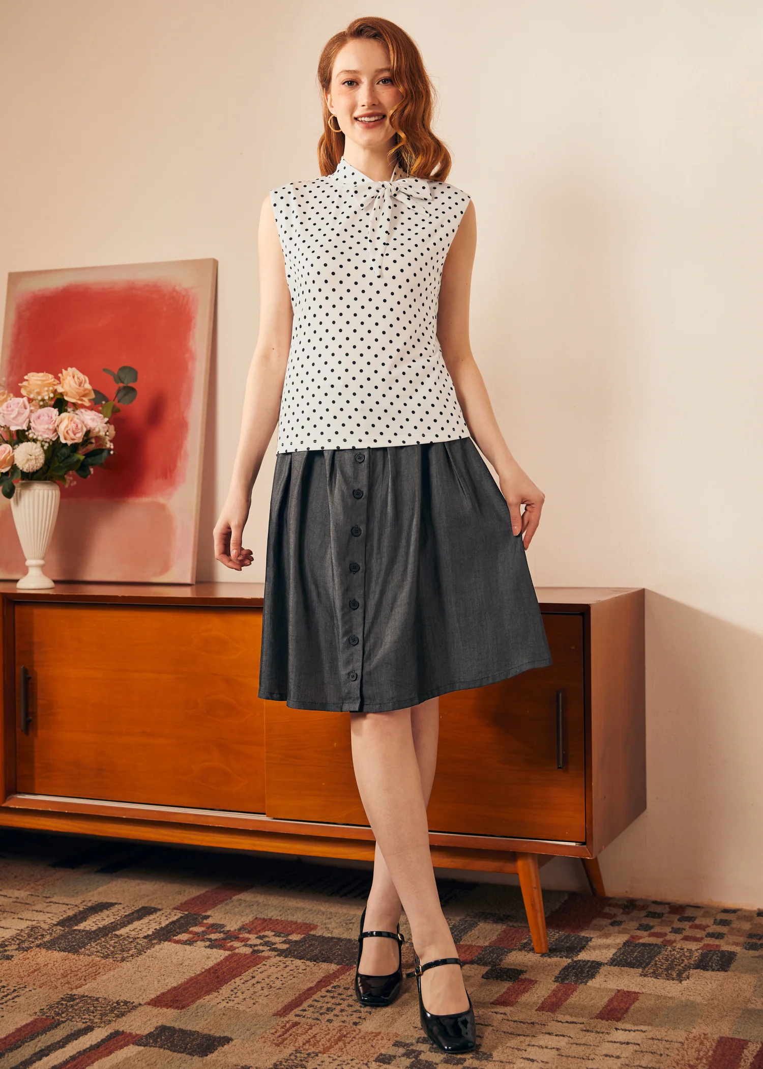 Retro Rendezvous Tie-Neck Top - Olabens
