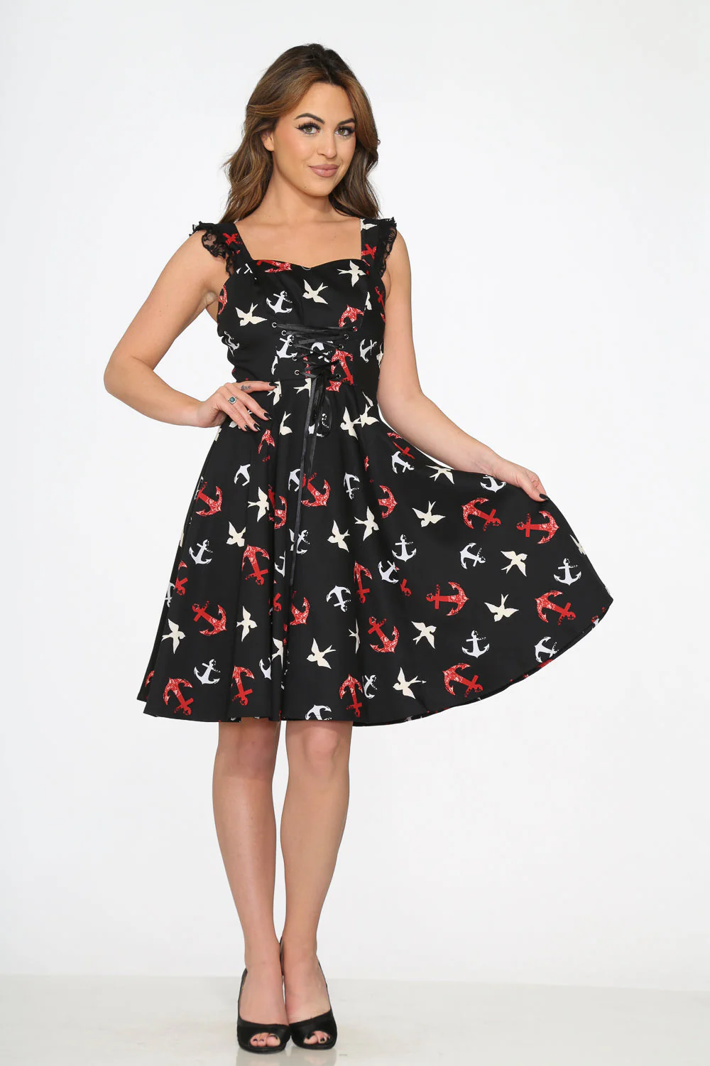 Black Swallow Swing Dress - Olabens