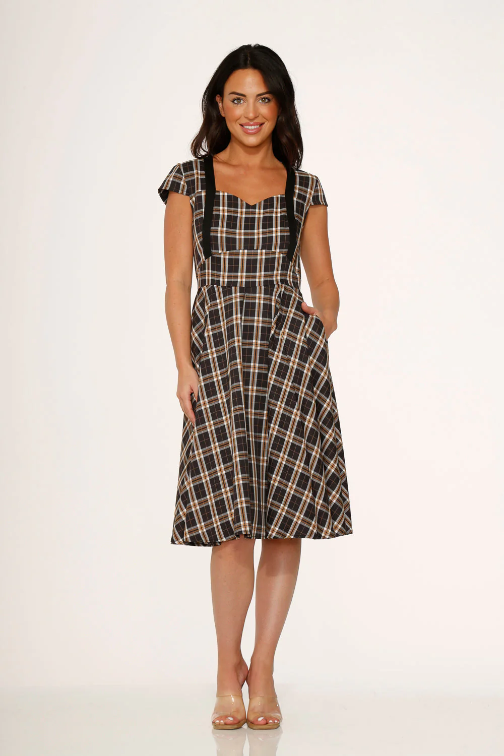 Black Plaid Swing Dress - Olabens