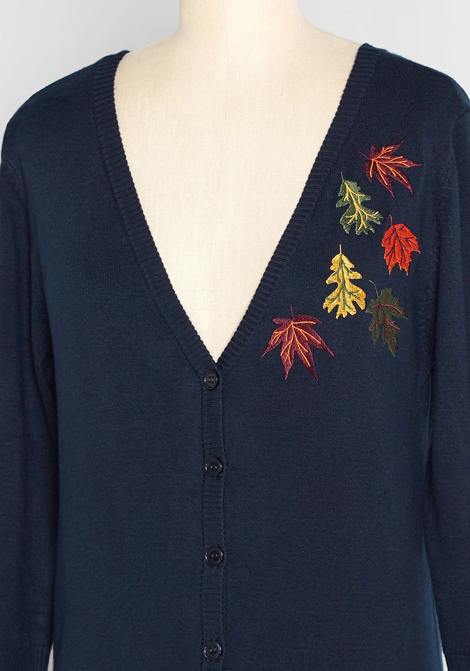 Leafing Yesterday Behind Embroidered Cardigan - Olabens