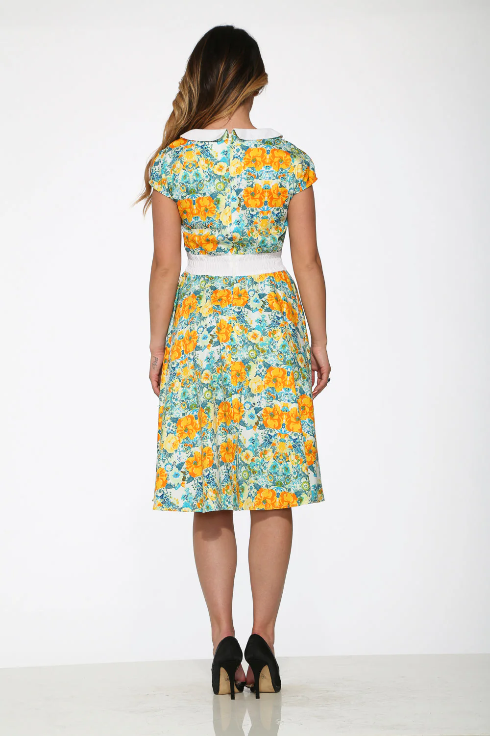 Yellow Floral Swing Dress - Olabens