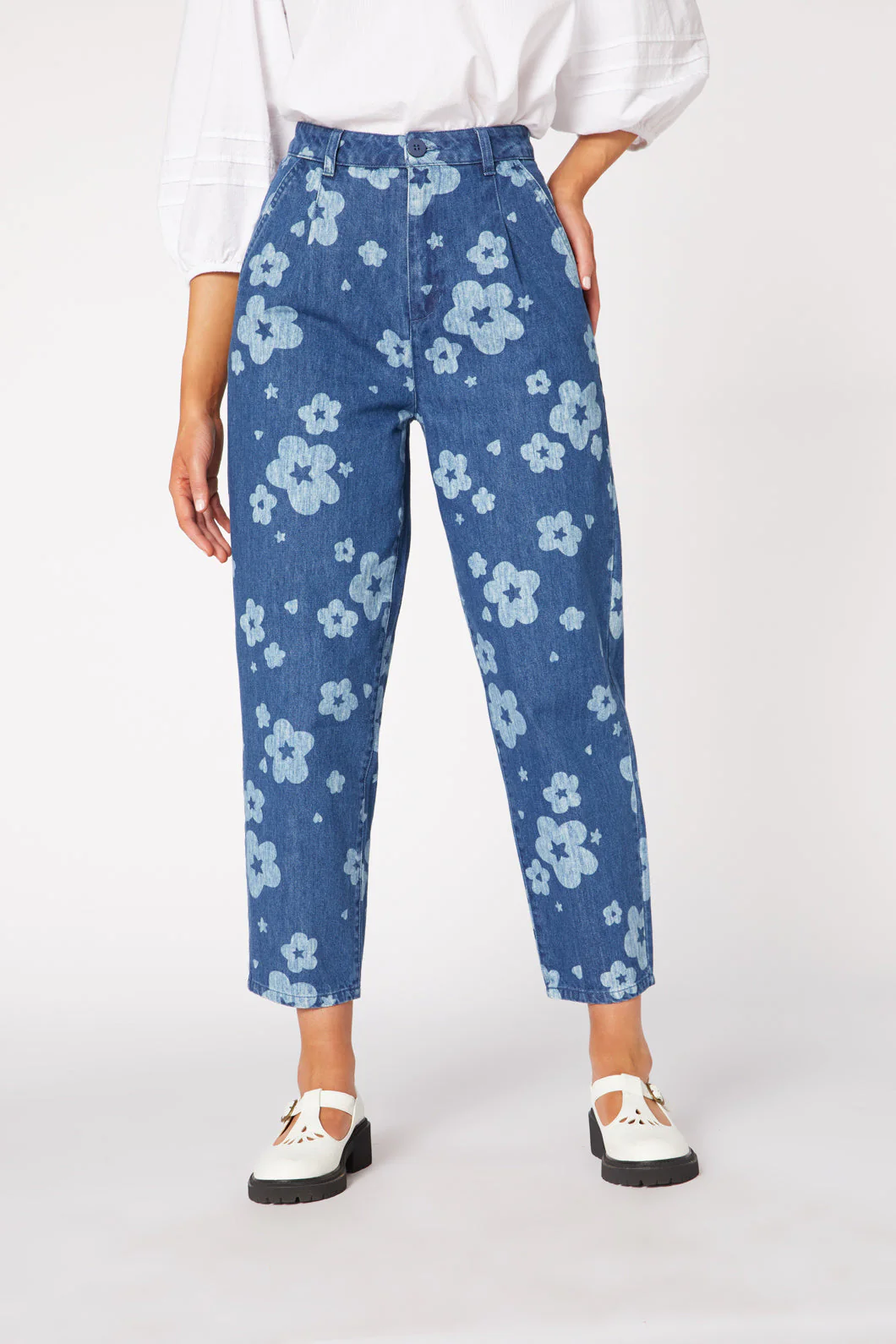 Indigo Starry Flower Tape Jean - Olabens