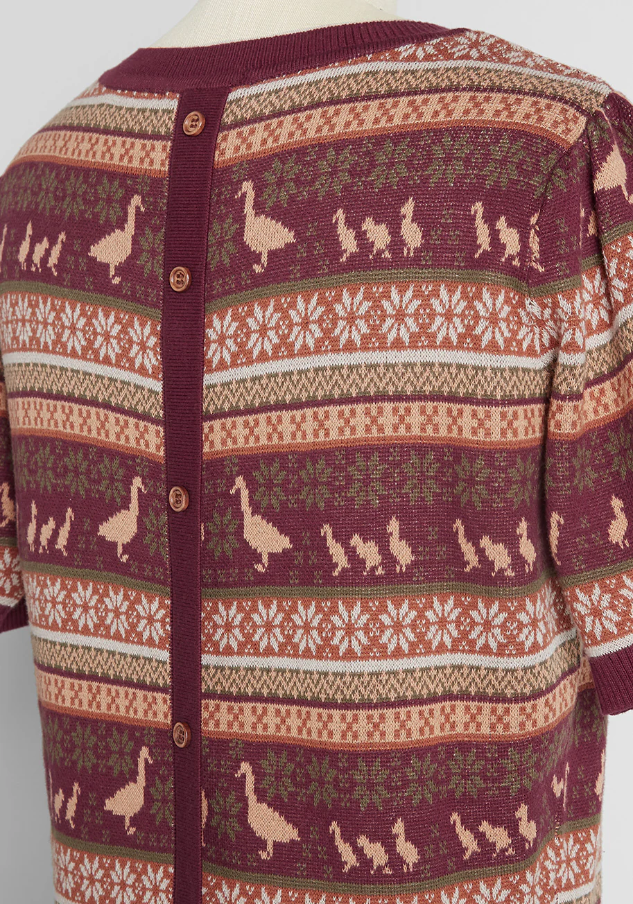 Follow Mother Goose Fair Isle Short Sleeve Sweater - Olabens