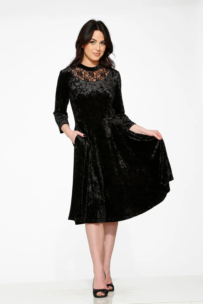 Black Diamond Velvet Swing Dress - Olabens