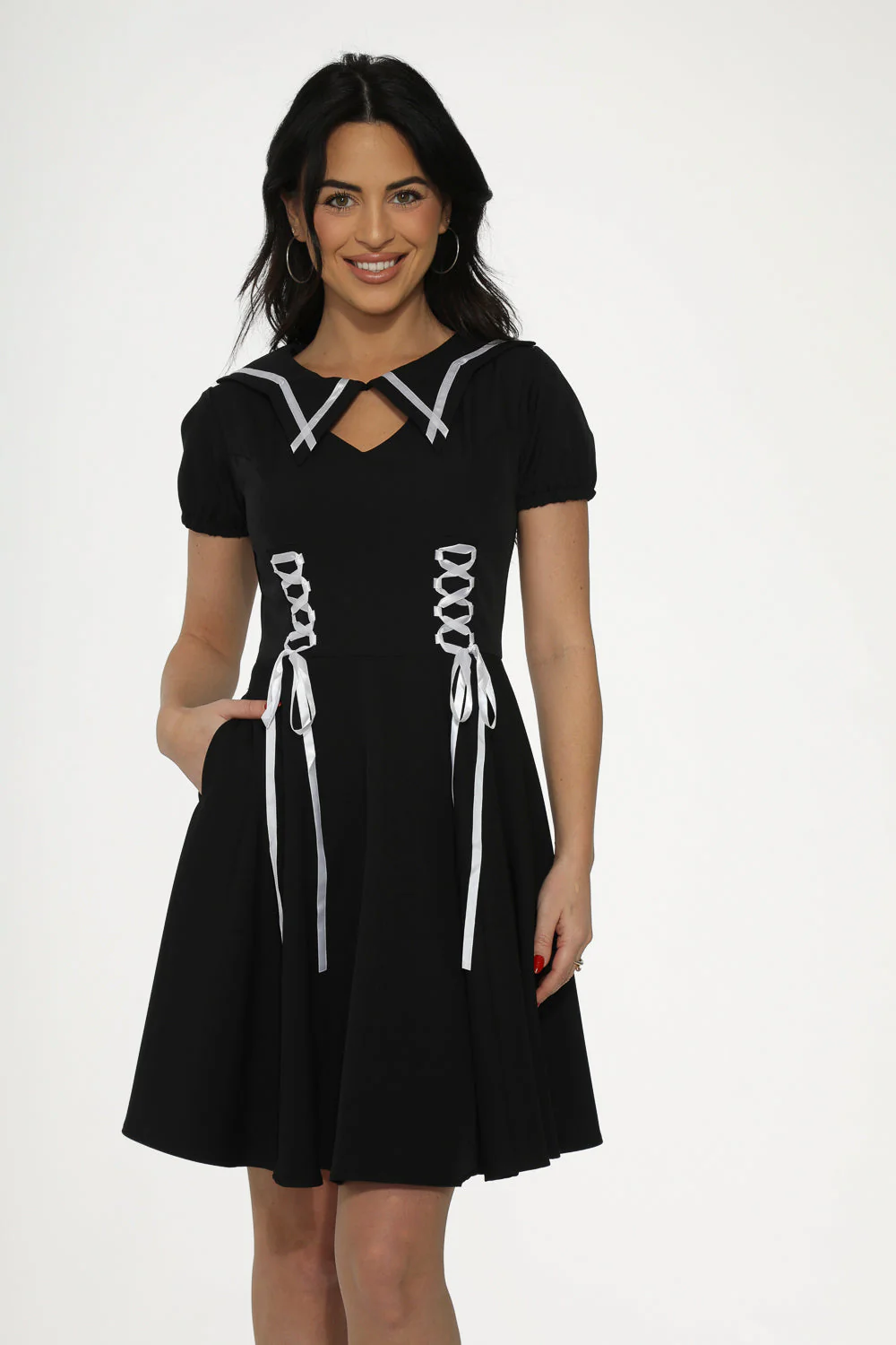 Black & White Trim Gothic Swing Dress - Olabens