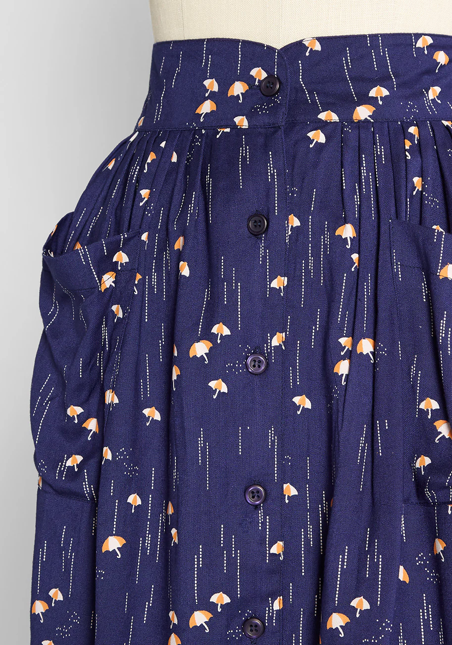 Rambunctious Raindrops Button-Up Skirt - Olabens