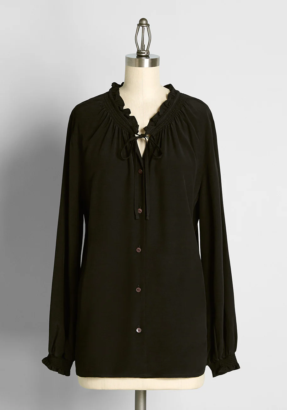 Countryside Romance Tie-Neck Blouse - Olabens