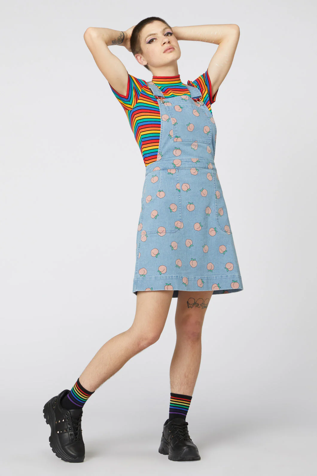 Denim Peach Bib Pinafore Skirtall - Olabens