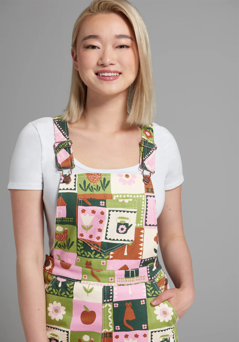 Playful Prairie Patchwork Wide-Leg Overalls - Olabens