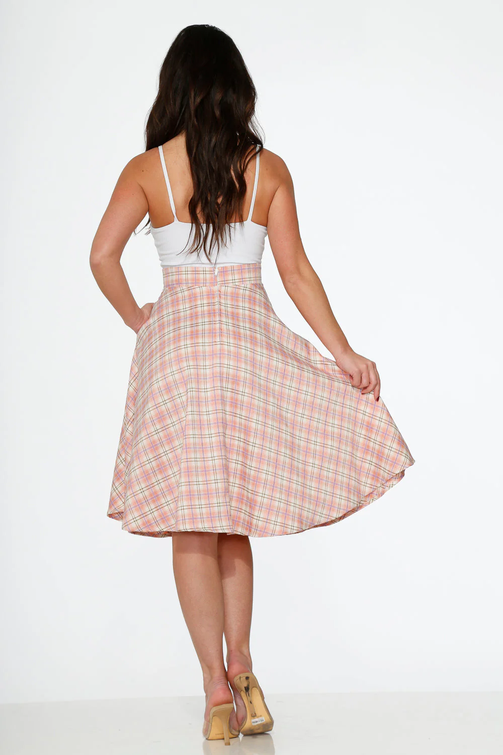 Pink Plaid Swing Skirt - Olabens
