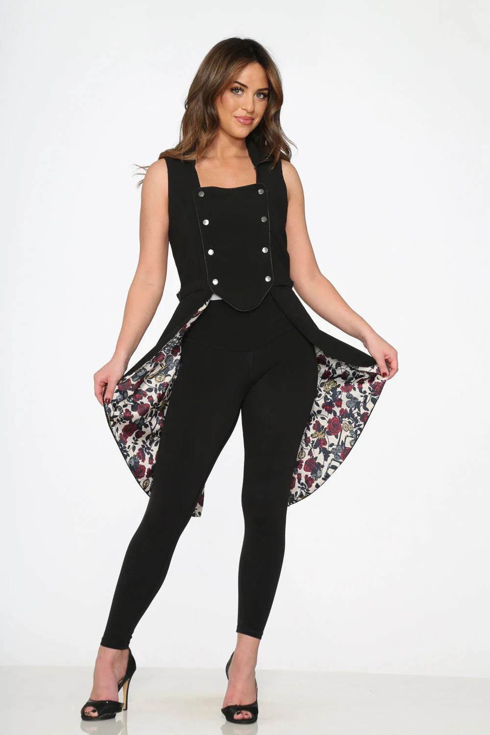 Black Floral Vest Back Split - Olabens