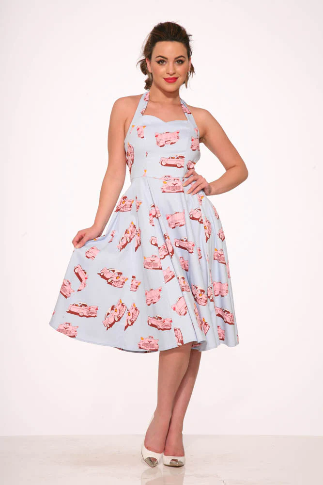 4111 Car Hop Halter Swing Dress - Olabens
