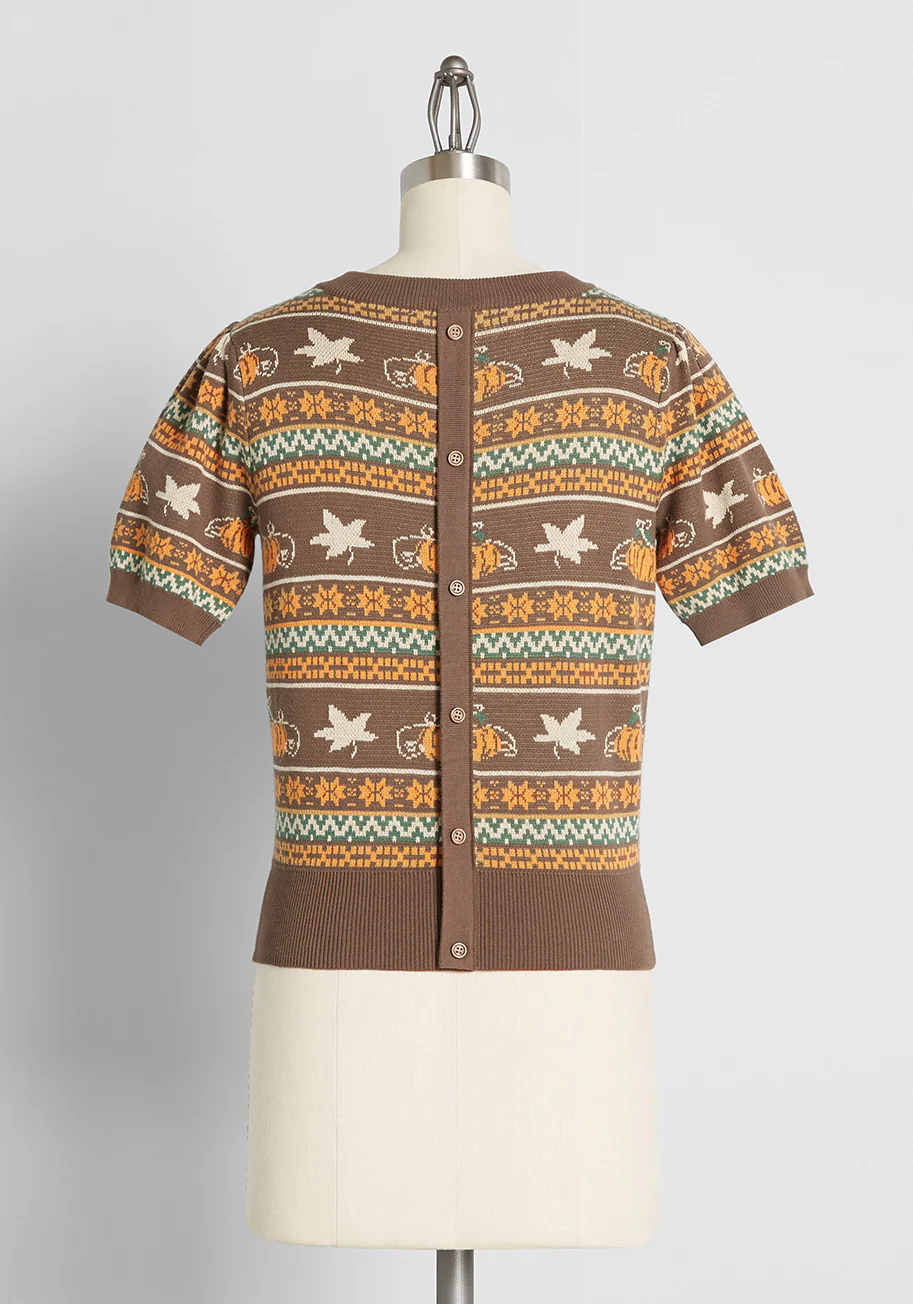Pumpkin Promises Fair Isle Short Sleeve Sweater - Olabens