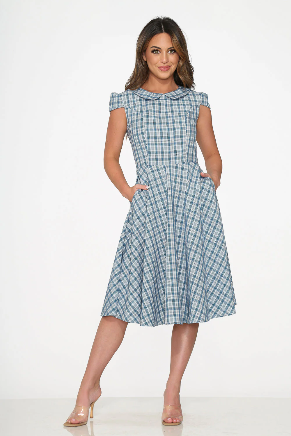 Blue Plaid Swing Dress - Olabens