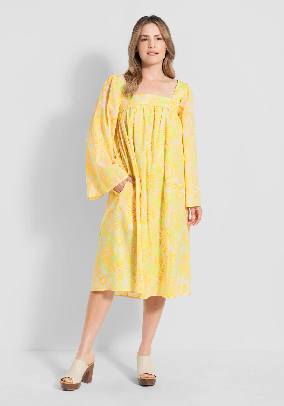 You Say Goodbye, I Say Yellow Midi Dress - Olabens