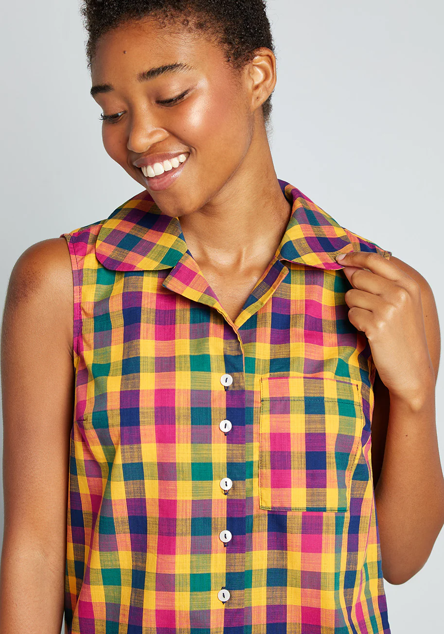 Campfire Cookout Sleeveless Button-Up Top - Olabens