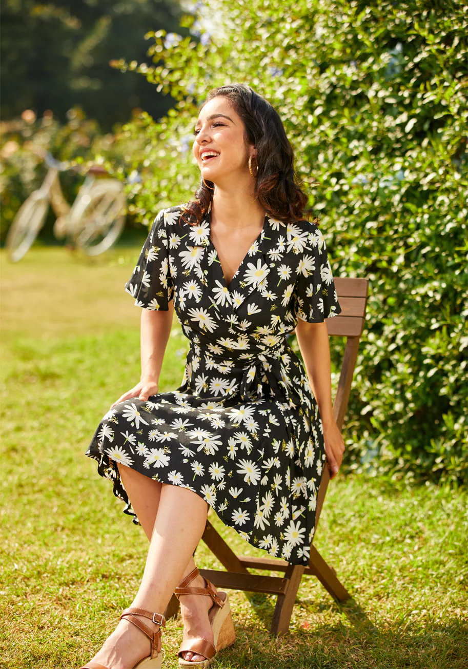 Just Wandering Camp Collar Wrap Dress - Olabens