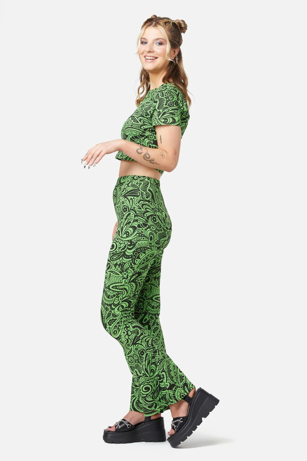 Acid Paisley Jersey Flares - Olabens