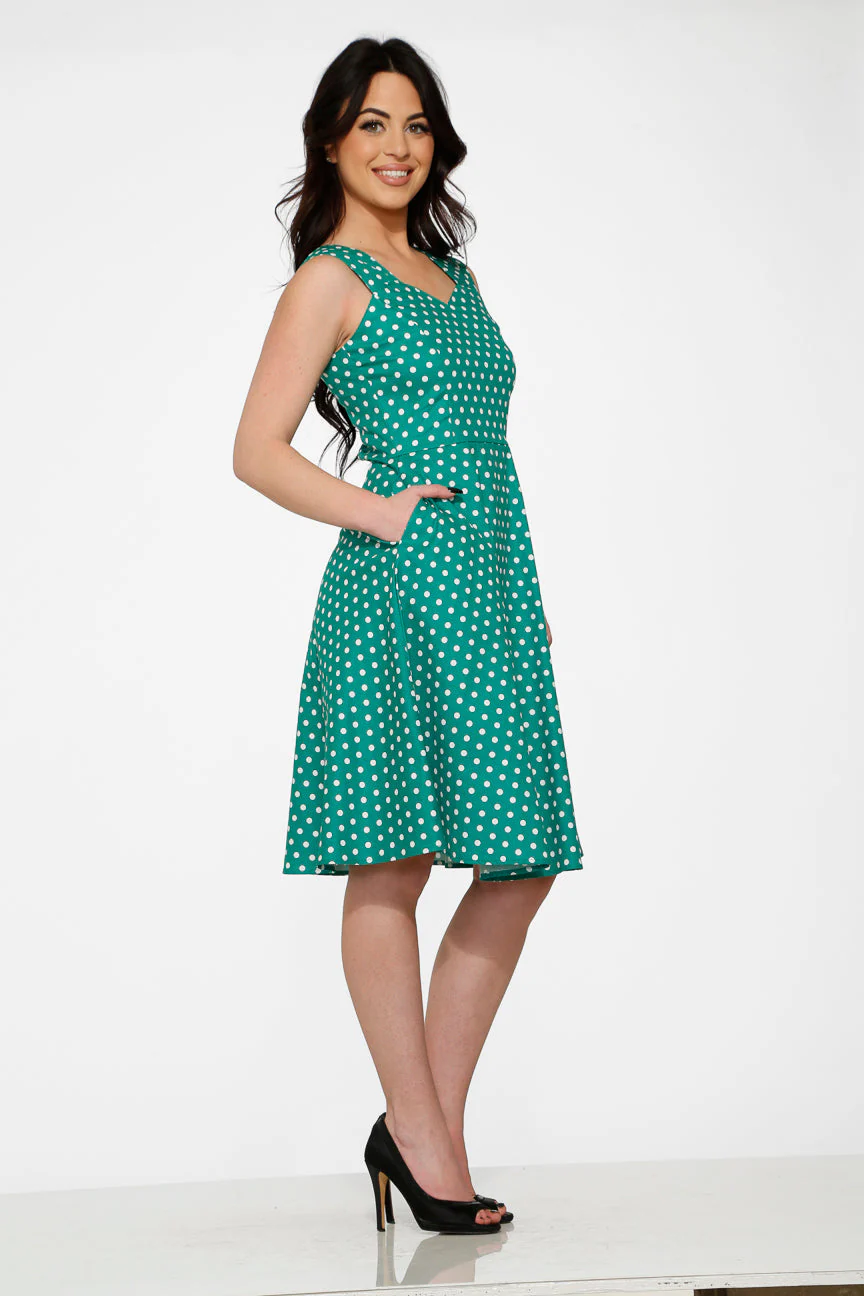 Green & White Polka Dot Dress - Olabens