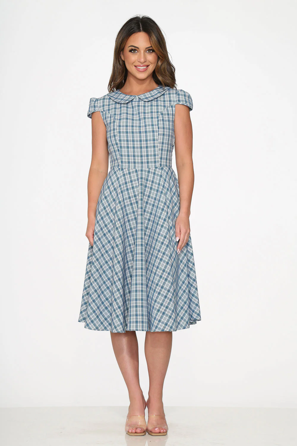 Blue Plaid Swing Dress - Olabens