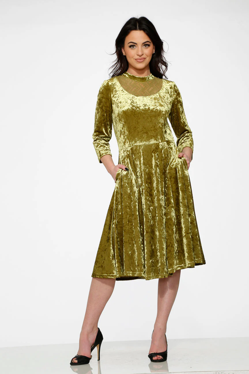 Green Diamond Velvet Swing Dress - Olabens