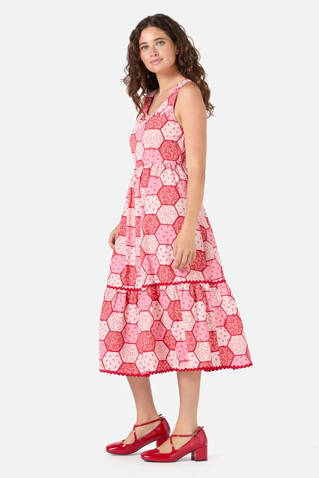 Patchwork Tiered Midi Dress - Olabens