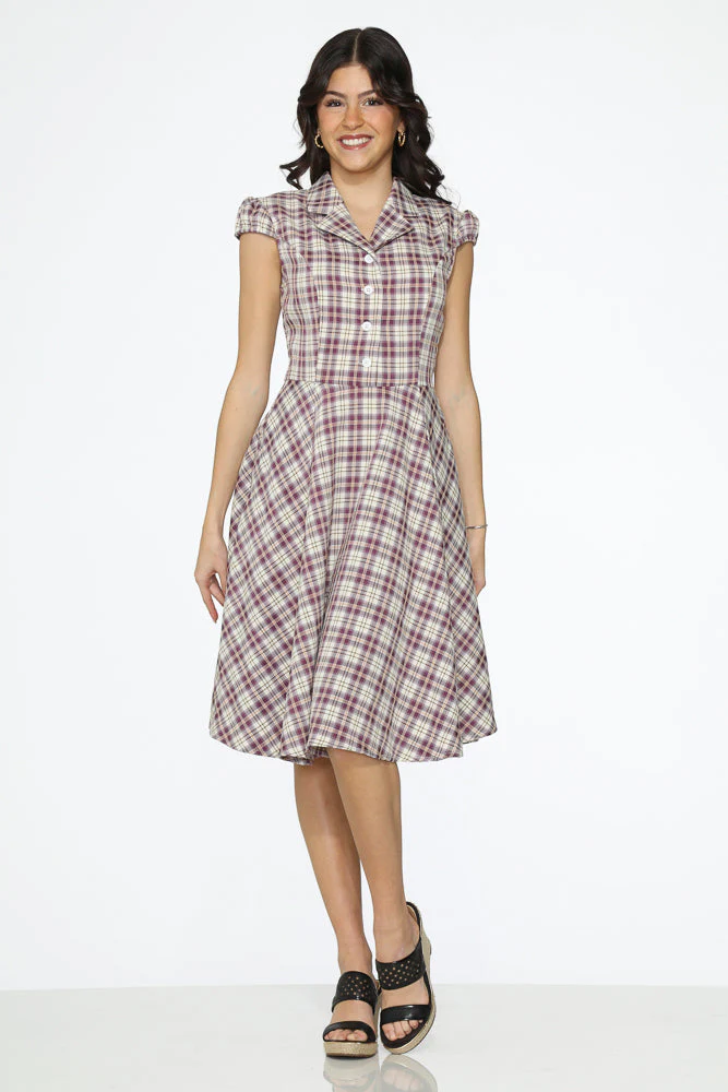 Purple Plaid Swing Dress - Olabens
