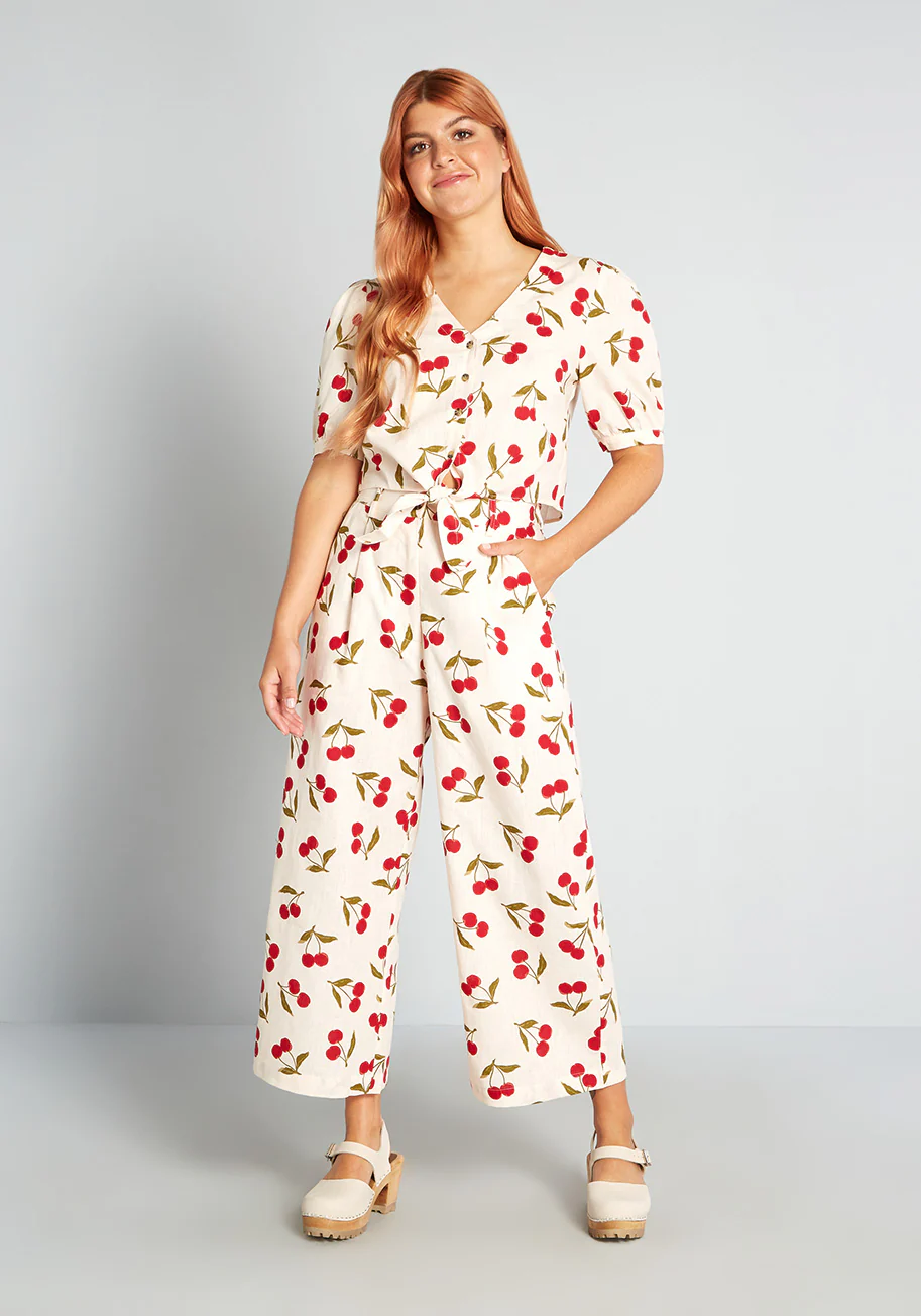 Cheerful Cherries Tie-Front Blouse - Olabens