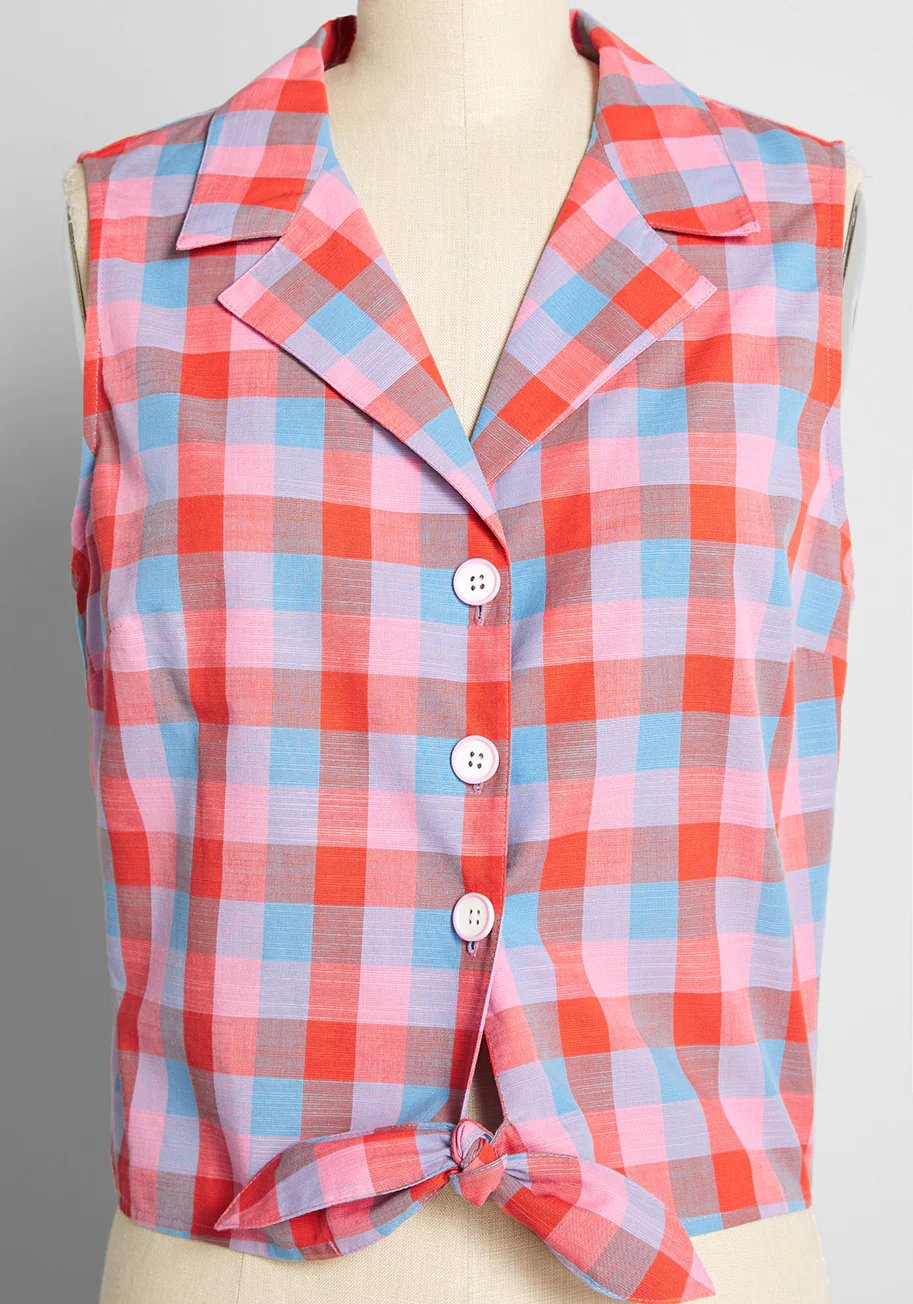 Isnyt x Barbie Countryside Plaid Tie-Front Shirt - Olabens