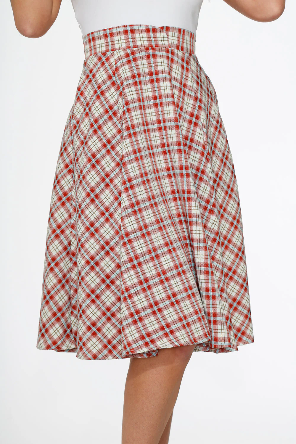 Red Plaid Swing Skirt - Olabens