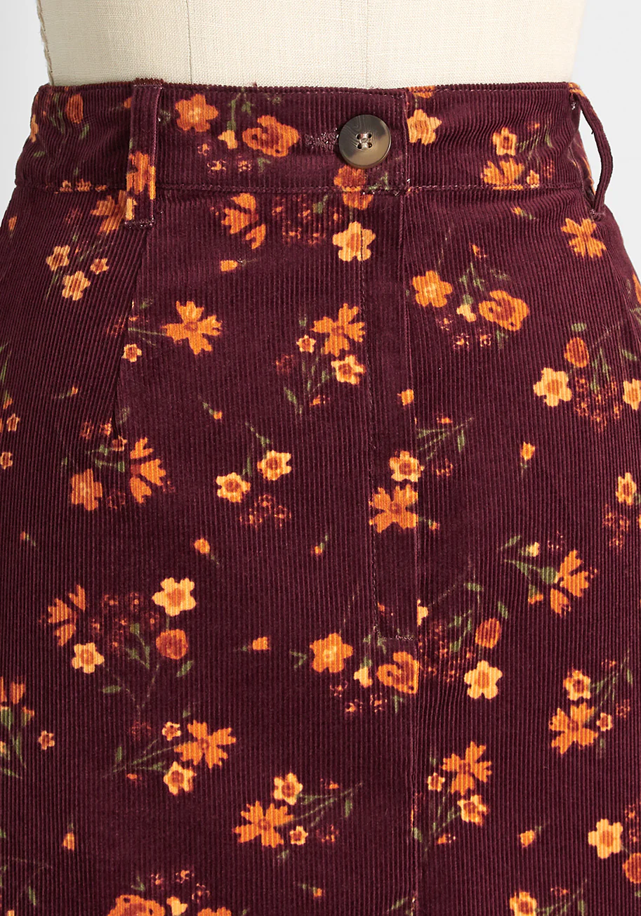 Autumn Bloom Lane Cord Mini Skirt - Olabens