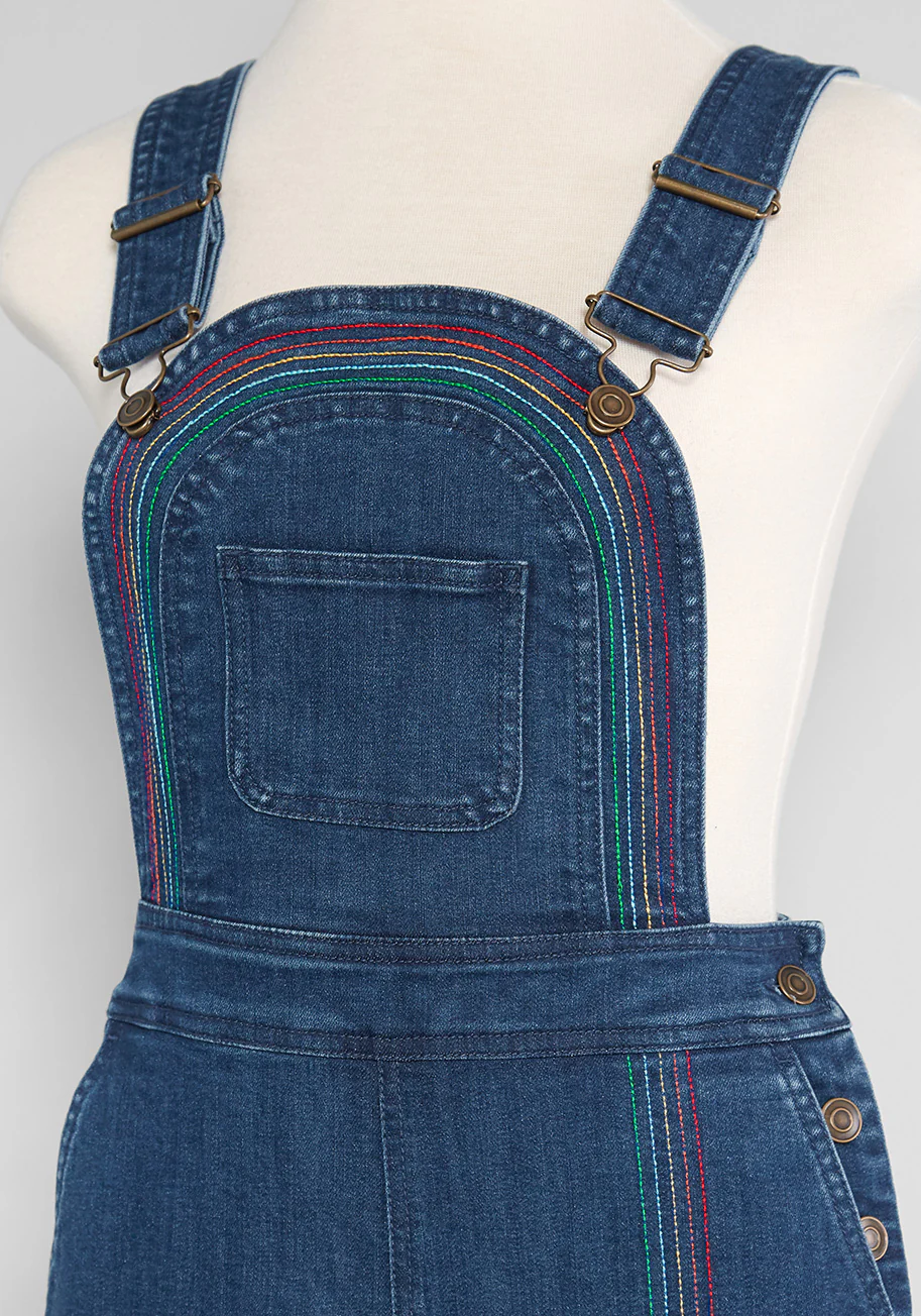 Bouncing Over The Rainbow Denim Shortalls - Olabens